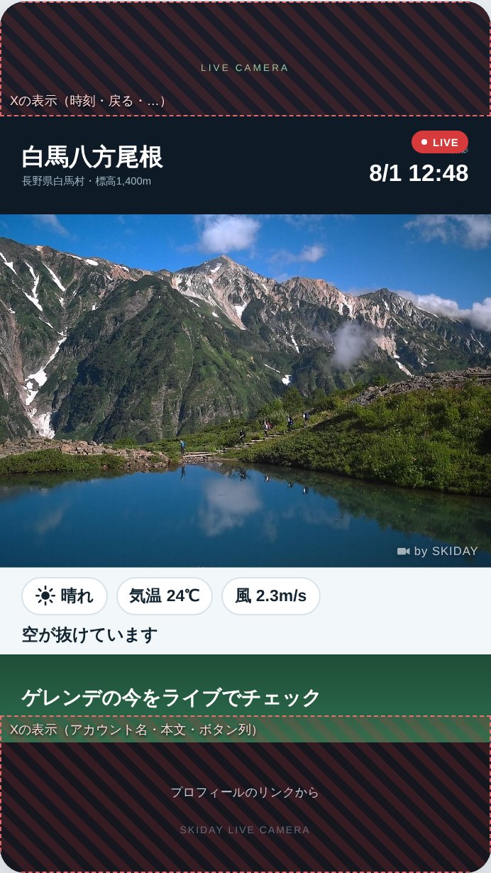 型Xのプレビューに、Xの表示が重なる範囲が示されている